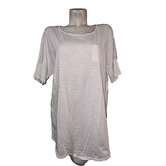 Chico's Tops - Chico's Top Size L (2) White Studded Shoulder Coastal Longer Length Shirt Tunic